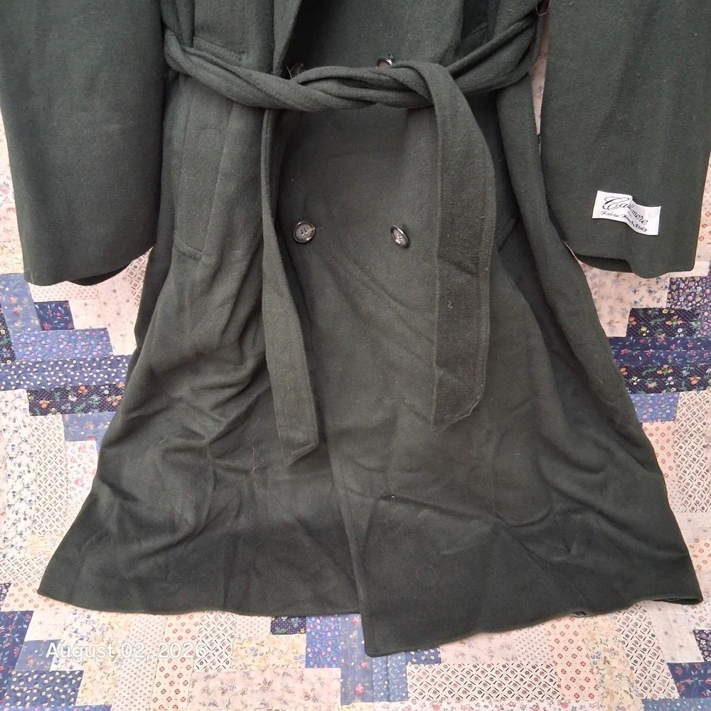 Bachrach Mens 44R Forest Green Wool Cashmere Belted Double Breasted Overcoat NWT